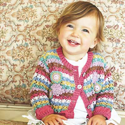 girl's multicoloured crochet-trimmed cardigan to knit - Free knitting patterns for children - Craft - allaboutyou.com