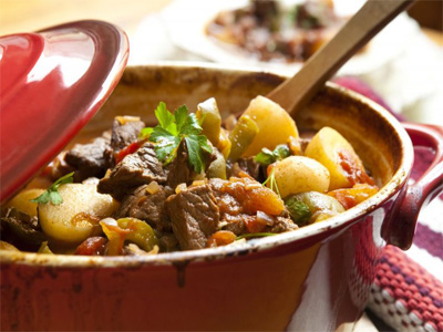 Slow cooked beef stew with potatoes