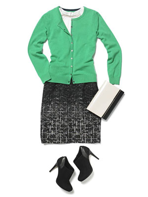Green cardigan and pencil skirt - petite body shape - ladies fashion - allaboutyou.com