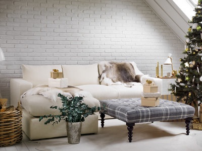 Cream corner sofa in living with Christmas tree - Christmas home decor ideas - allaboutyou.com