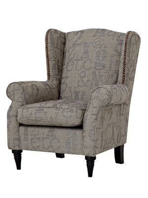 Grey armchair with alphabet print, home decorating ideas from allaboutyou.com