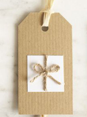 Present with string bow gift tag