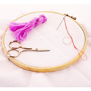 embroidery hoop, thread and scissors