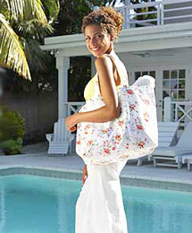 woman with beach bag