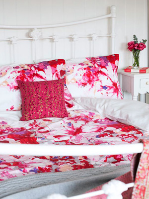 Fuschia pink floral bed linen; bedroom decorating ideas from allaboutyou.com