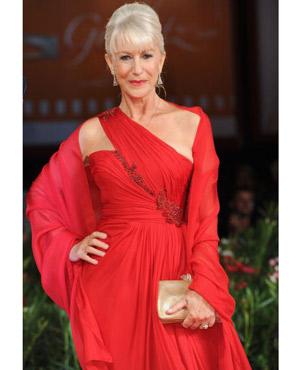 Helen Mirren in a red dress