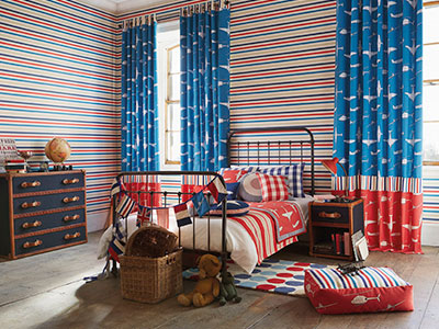 Red, white and blue striped wallpaper, Harlequin - boys bedroom ideas - decorating - homes - allaboutyou.com