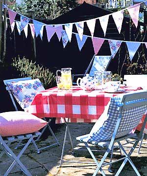 Garden with bright bunting