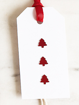 PPthree shiny Christmas trees gift tag to make