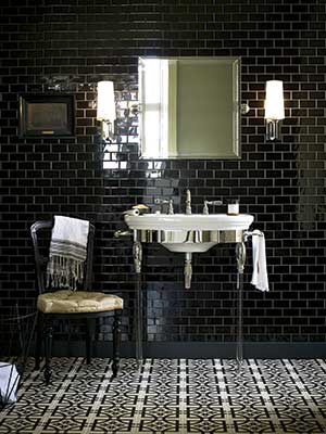 Black gloss bathroom tiles, Fired Earth - bathroom tile ideas - homes - allaboutyouc.com